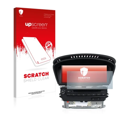 Face avant d’un emballage produit avec le logo de la marque upscreen. À côté, l’appareil BMW 3 E93 2011 CIC professional navig