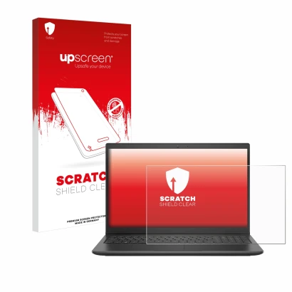Face avant d’un emballage produit avec le logo de la marque upscreen. À côté, l’appareil Dell Latitude 3520 est représenté ave