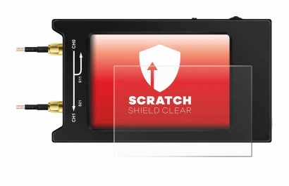 Image de l'appareil NanoVNA H4 avec une grande variété de protections d'écran.