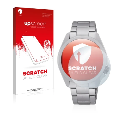 Face avant d’un emballage produit avec le logo de la marque upscreen. À côté, l’appareil Seiko 5 Sports SRPH49K1 est représent