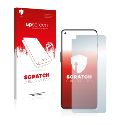 Face avant d’un emballage produit avec le logo de la marque upscreen. À côté, l’appareil OnePlus Nord 2T 5G est représenté ave