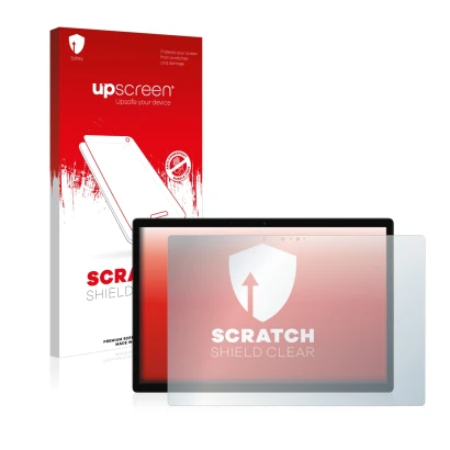 Face avant d’un emballage produit avec le logo de la marque upscreen. À côté, l’appareil Xiaomi Book S 12.4" est représenté av