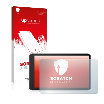 Face avant d’un emballage produit avec le logo de la marque upscreen. À côté, l’appareil Garmin dezl LGV710 est représenté ave