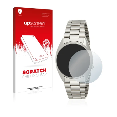 Face avant d’un emballage produit avec le logo de la marque upscreen. À côté, l’appareil Seiko 5 Automatik SNXS77K est représe