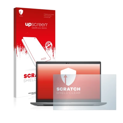 Face avant d’un emballage produit avec le logo de la marque upscreen. À côté, l’appareil Dell Precision 3570 est représenté av