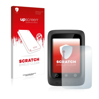 Face avant d’un emballage produit avec le logo de la marque upscreen. À côté, l’appareil CooSpo BC107 est représenté avec la p