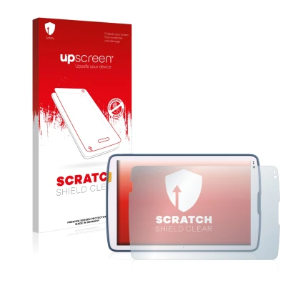 Face avant d’un emballage produit avec le logo de la marque upscreen. À côté, l’appareil Zebra ET45 10.1" est représenté avec