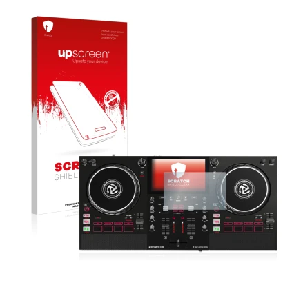 Face avant d’un emballage produit avec le logo de la marque upscreen. À côté, l’appareil Numark Mixstream Pro est représenté a