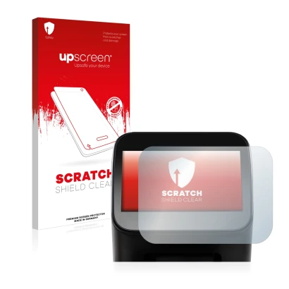 Face avant d’un emballage produit avec le logo de la marque upscreen. À côté, l’appareil Shaper Origin Gen1 est représenté ave