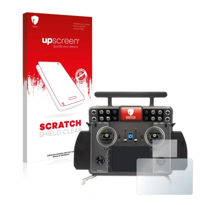 Face avant d’un emballage produit avec le logo de la marque upscreen. À côté, l’appareil FrSky Tandem XE 2 est représenté avec