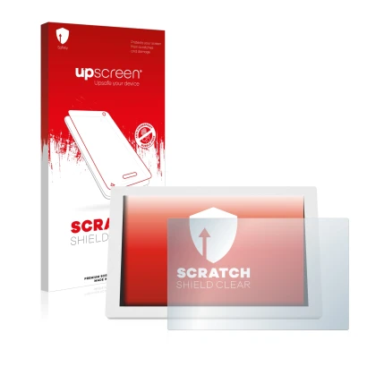 Face avant d’un emballage produit avec le logo de la marque upscreen. À côté, l’appareil WetterOnline Home 3 est représenté av