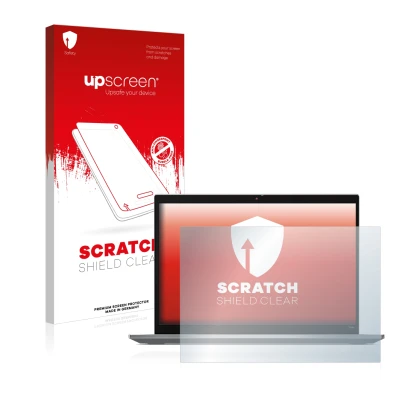 Face avant d’un emballage produit avec le logo de la marque upscreen. À côté, l’appareil Lenovo ThinkPad T14s Gen 3 est représ