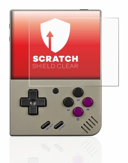 Image de l'appareil Miyoo Mini Plus avec une grande variété de protections d'écran.