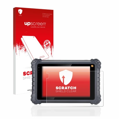 Face avant d’un emballage produit avec le logo de la marque upscreen. À côté, l’appareil Autel MaxiCom MK906Pro-TS est représe