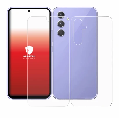 Image de l'appareil Samsung Galaxy A54 5G (Avant+Arrière) avec une grande variété de protections d'écran.