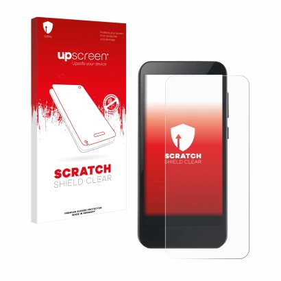 Face avant d’un emballage produit avec le logo de la marque upscreen. À côté, l’appareil Omnipod 5 est représenté avec la prot