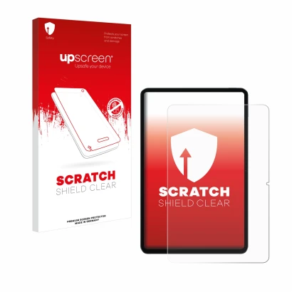 Face avant d’un emballage produit avec le logo de la marque upscreen. À côté, l’appareil Xiaomi Pad 6 est représenté avec la p