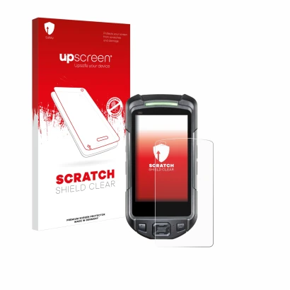 Face avant d’un emballage produit avec le logo de la marque upscreen. À côté, l’appareil Keyence BT-A700 est représenté avec l
