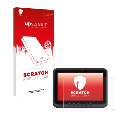 Face avant d’un emballage produit avec le logo de la marque upscreen. À côté, l’appareil Zebra ET60 est représenté avec la pro