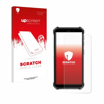 Face avant d’un emballage produit avec le logo de la marque upscreen. À côté, l’appareil Ulefone Armor X12 Pro est représenté