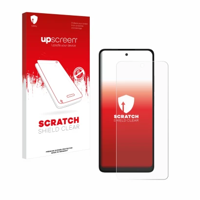 Face avant d’un emballage produit avec le logo de la marque upscreen. À côté, l’appareil TCL 40 NXTPAPER est représenté avec l