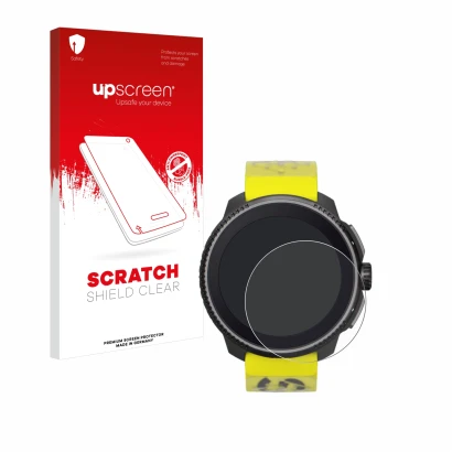 Face avant d’un emballage produit avec le logo de la marque upscreen. À côté, l’appareil Suunto Race est représenté avec la pr