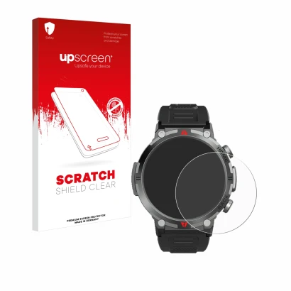 Face avant d’un emballage produit avec le logo de la marque upscreen. À côté, l’appareil IFMDA S100 1.45" est représenté avec 