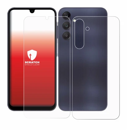 Image de l'appareil Samsung Galaxy A25 5G (Avant+Arrière) avec une grande variété de protections d'écran.