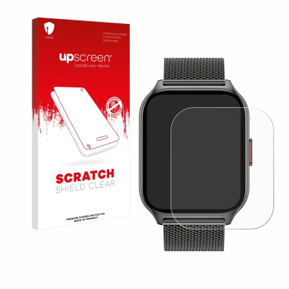 Face avant d’un emballage produit avec le logo de la marque upscreen. À côté, l’appareil Popglory P95 2" est représenté avec l