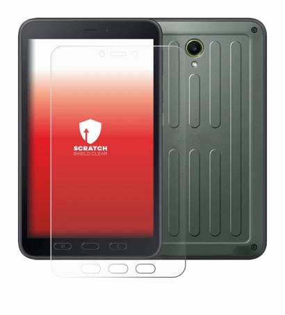 Image de l'appareil Samsung Galaxy Tab Active 5 (portrait) avec une grande variété de protections d'écran.