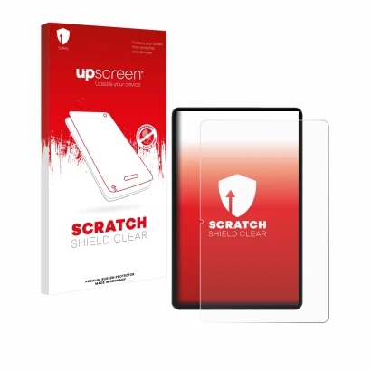 Face avant d’un emballage produit avec le logo de la marque upscreen. À côté, l’appareil Honor Pad 9 est représenté avec la pr