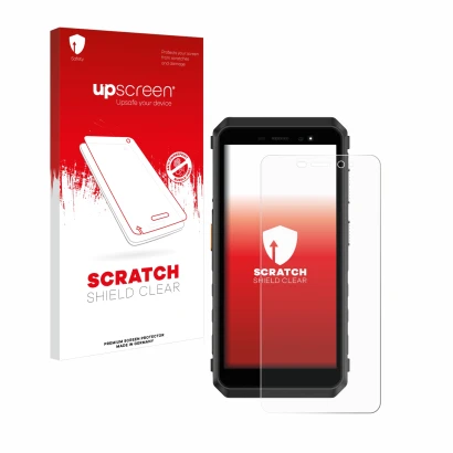 Face avant d’un emballage produit avec le logo de la marque upscreen. À côté, l’appareil Ulefone Power Armor X11 Pro est repré