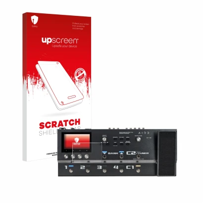 Face avant d’un emballage produit avec le logo de la marque upscreen. À côté, l’appareil Boss GX-100 est représenté avec la pr