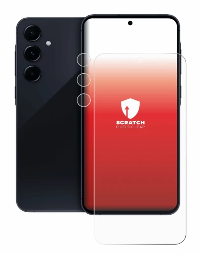 Image de l'appareil Samsung Galaxy A55 5G (Avant+Caméra) avec une grande variété de protections d'écran.