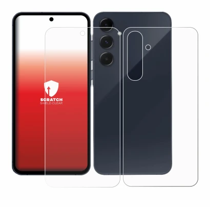 Image de l'appareil Samsung Galaxy A55 5G (Avant+Arrière) avec une grande variété de protections d'écran.