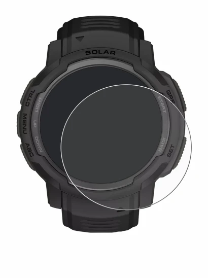 Image de l'appareil Garmin Instinct Crossover Solar avec une grande variété de protections d'écran.