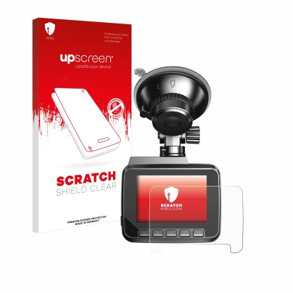 Face avant d’un emballage produit avec le logo de la marque upscreen. À côté, l’appareil Azdome IT-G63D est représenté avec la