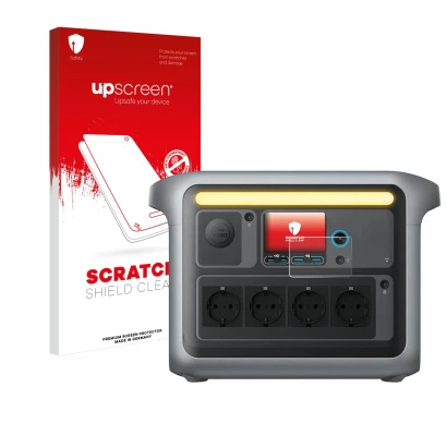 Face avant d’un emballage produit avec le logo de la marque upscreen. À côté, l’appareil Anker SOLIX C1000X est représenté ave