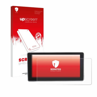 Face avant d’un emballage produit avec le logo de la marque upscreen. À côté, l’appareil Audi A4 B9 2016 MMI 8" est représenté