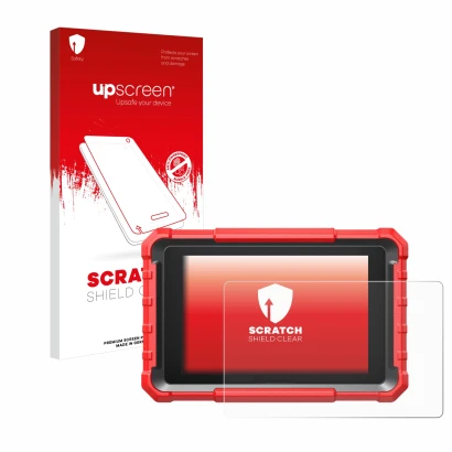 Face avant d’un emballage produit avec le logo de la marque upscreen. À côté, l’appareil Launch X-431 PROS Elite est représent
