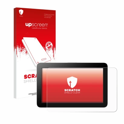Face avant d’un emballage produit avec le logo de la marque upscreen. À côté, l’appareil Wacom One 12 est représenté avec la p