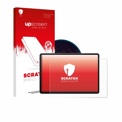 Face avant d’un emballage produit avec le logo de la marque upscreen. À côté, l’appareil Huawei MatePad 11.5" S est représenté