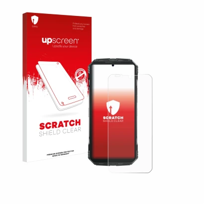 Face avant d’un emballage produit avec le logo de la marque upscreen. À côté, l’appareil Doogee S Punk est représenté avec la 