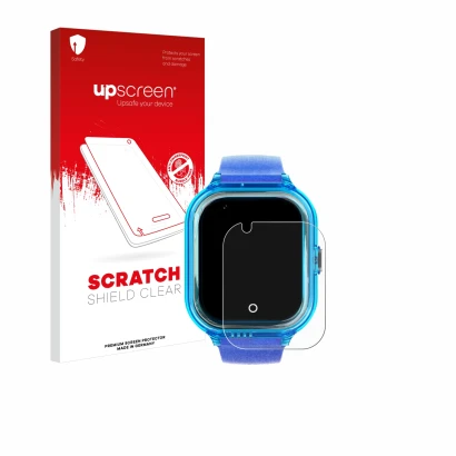 Face avant d’un emballage produit avec le logo de la marque upscreen. À côté, l’appareil SaveFamily Enjoy est représenté avec