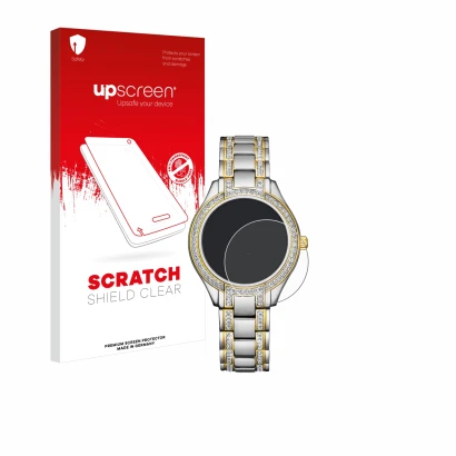Face avant d’un emballage produit avec le logo de la marque upscreen. À côté, l’appareil Citizen Eco Drive FE1234-50L est repr