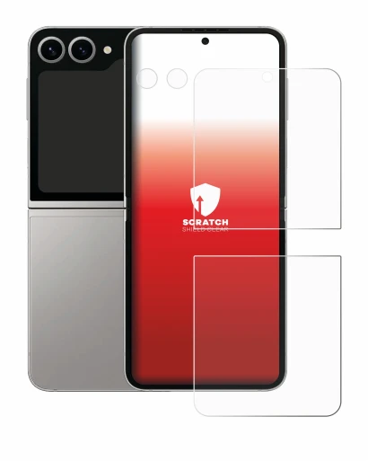 Image de l'appareil Samsung Galaxy Z Flip 6 (Avant+Caméra) avec une grande variété de protections d'écran.