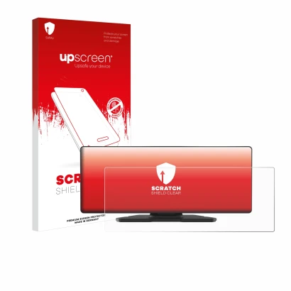 Face avant d’un emballage produit avec le logo de la marque upscreen. À côté, l’appareil Carpuride W903 9.3" est représenté av
