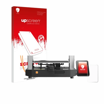 Face avant d’un emballage produit avec le logo de la marque upscreen. À côté, l’appareil Anycubic Kobra 3 est représenté avec
