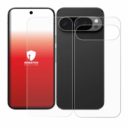 Image de l'appareil Google Pixel 9 Pro (Avant+Arrière) avec une grande variété de protections d'écran.