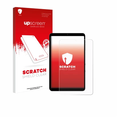 Face avant d’un emballage produit avec le logo de la marque upscreen. À côté, l’appareil Alldocube iPlay 60 Mini Pro est repré